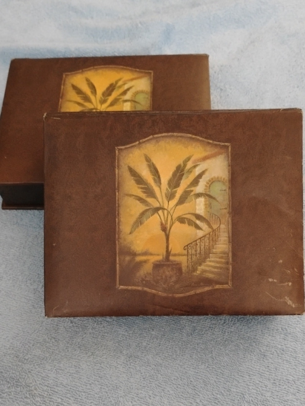 Decorative Brown Boxes with Tropical Plant Illustrated Blank Note Cards